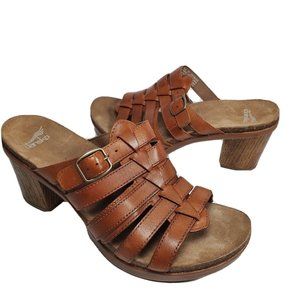 Dansko women sandals  Dina brown leather strappy slide heel shoes sz 10.5 41 new